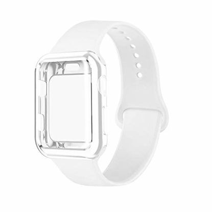 Picture of RUOQINI Smartwatch Band with Case Compatiable for Apple Watch Band, Silicone Sport Band and TPU Case for Series 4/3/2/1,White Band with Clear Case in 38ML Size