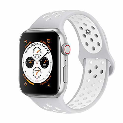 Picture of AdMaster Compatible with Apple Watch Bands 38mm 40mm,Soft Silicone Replacement Wristband Compatible with iWatch Series 1/2/3/4 - M/L Pure Platinum/White