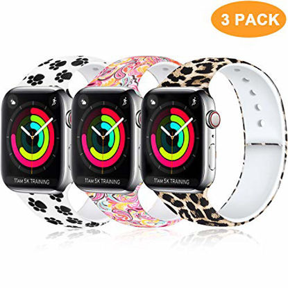 Picture of Laffav Compatible with Apple Watch Band 44mm 42mm iWatch Series 5, Series 4, Series 3, Series 2, Series 1, Classic Leopard, Paw Print, Paisley, 3 Pack, M/L