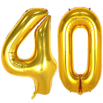 Picture of 40 Number Balloons Gold Big Foil Mylar Giant Jumbo 40 Balloons for Men Women 40th Birthday Party Supplies 40 Anniversary Events Decorations