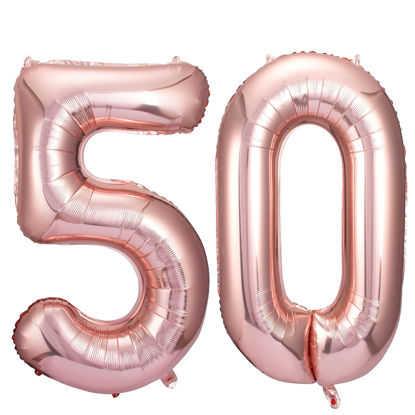 Picture of 50 Number Balloons Rose Gold Big Giant Jumbo Number 50 Foil Mylar Balloons for 50th Birthday Party Supplies 50 Anniversary Events Decorations