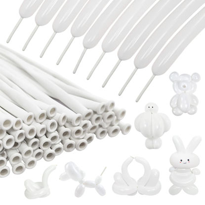 Picture of 100Pcs 260 Balloons White Long Balloons for Balloon Garland Thickening Skinny Latex Twisting Balloon for Animals Modeling Christmas Birthday Wedding Party Decorations