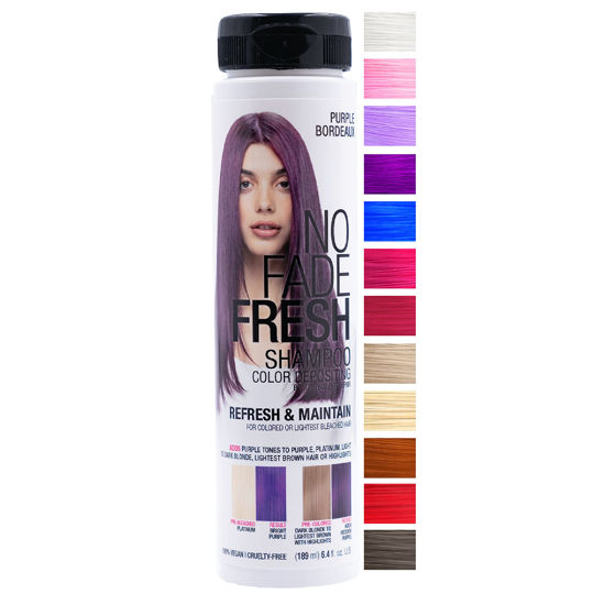 Picture of No Fade Fresh Purple Bordeaux Hair Color Depositing Shampoo with BondHeal Bond Rebuilder - Maintain & Refresh Grape Purple Color, Temporary Hair Color Dye- Sulfate, Paraben, and Ammonia Free 6.4 oz
