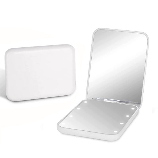 Picture of Kintion Pocket Mirror, 1X/3X Magnification LED Compact Travel Makeup Mirror, Compact Mirror with Light, Purse Mirror, 2-Sided, Portable, Folding, Handheld, Small Lighted Compact Mirror for Gift, White