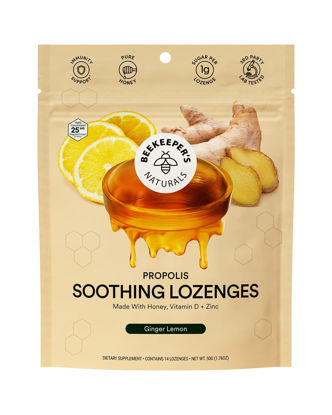 Picture of Beekeeper's Naturals Soothing Honey Ginger Lemon Cough Drops - Immune Support with Vitamin D, Zinc and Propolis Throat Soothing Lozenges, 14 Ct