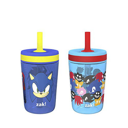 Picture of Zak Designs Sonic the Hedgehog Kelso Toddler Cups For Travel or At Home, 15oz 2-Pack Durable Plastic Sippy Cups With Leak-Proof Design is Perfect For Kids (Sonic)