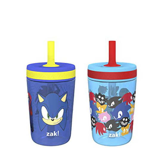 Picture of Zak Designs Sonic the Hedgehog Kelso Toddler Cups For Travel or At Home, 15oz 2-Pack Durable Plastic Sippy Cups With Leak-Proof Design is Perfect For Kids (Sonic)