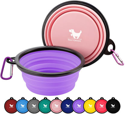 Picture of Collapsible Dog Bowls for Travel, 2-Pack Dog Portable Water Bowl for Dogs Cats Pet Foldable Feeding Watering Dish for Traveling Camping Walking with 2 Carabiners, BPA Free