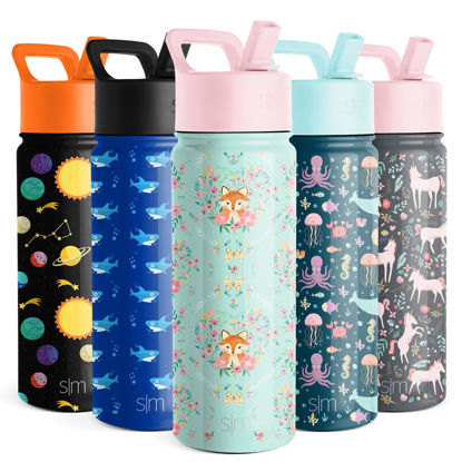 Picture of Simple Modern Kids Water Bottle with Straw Lid | Insulated Stainless Steel Reusable Tumbler for Toddlers, Girls | Summit Collection | 18oz, Fox and the Flower