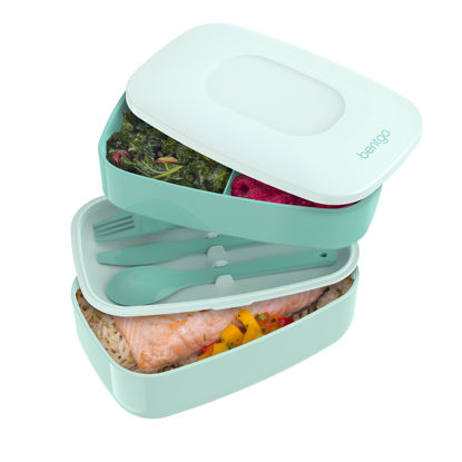 Picture of Bentgo Classic - All-in-One Lunch Box - Modern Bento-Style Design Includes 2 Stackable Containers, Built-in Plastic Utensil Set, and Nylon Sealing Strap (Coastal Aqua)
