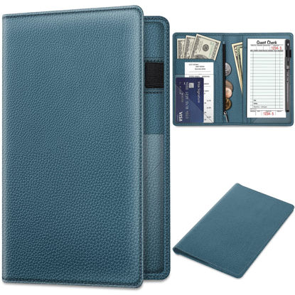Picture of Server Book Organizer with Zipper Pocket, Fintie PU Leather Restaurant Guest Check Presenters Card Holder for Waitress, Waiter, Bartender (Ocean Blue)