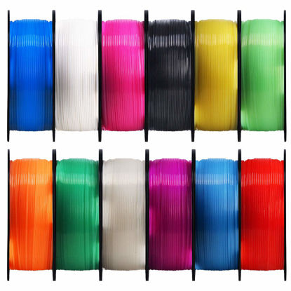 Picture of MIKA3D 1.75mm 3D Printer Clear PLA Filament 12 in 1 Bundle, Most Popular Transparent Colors Pack, Each Spool 0.5kg, Total 6kgs Printing Material with One Bottle Print Accessory