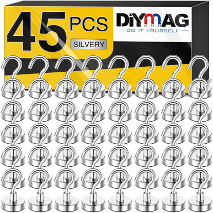 Picture of DIYMAG Magnetic Hooks for Refrigerator, Extra Strong Cruise Hook, Heavy Duty Earth Magnets with Hook for Hanging, Magnetic Hanger for Cabins, Grill (45P-Silver)