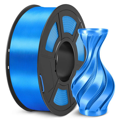 Picture of 3D Printer Silk Filament, SUNLU Shiny Silk PLA Filament 1.75mm, Smooth Silky Surface, Great Easy to Print for 3D Printers, Dimensional Accuracy +/- 0.02mm, Silk Blue 1KG