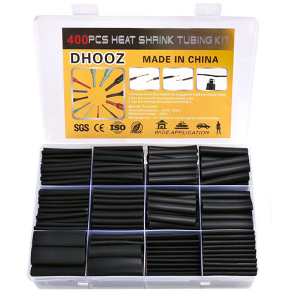 Picture of 400 Pcs Wire Heat Shrink Tubing Kit With Adhesive lined, Industrial Heat-Shrink Tubing for Wires, 3:1 Marine Grade Heat Shrink Wrap, Premium Large Electrical Waterproof Heat Shrink Tape-Black by DHOOZ