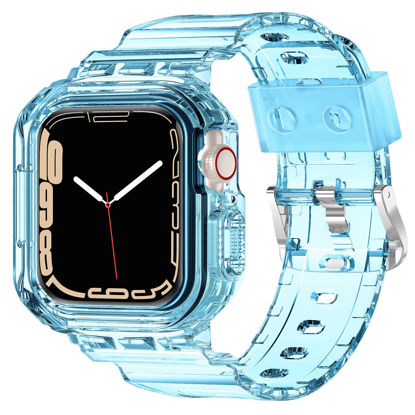 Picture of XYF Compatible for Crystal Clear Apple Watch Bands, 45mm 44mm 42mm 41mm 40mm 38mm with Bumper Case for Men Women Jelly Sport Case and Band for iWatch Series 8 7 SE/6 5 4 3 2 1 (Blue, 42/44/45mm)