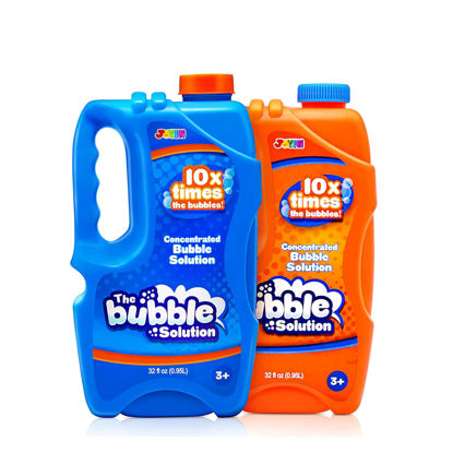 Picture of JOYIN 2 Bottles Bubbles Refill 64 oz (up to 5 Gallon) Big Bubble 64 OZ Concentrated Bubble Solution for Bubble Machine, Gun, Wand Refill Fluid Summer, Easter Toys(Orange+Blue)