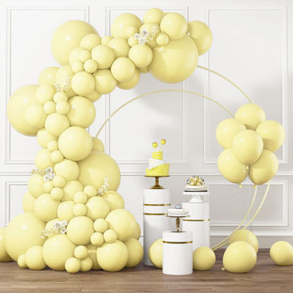 Picture of RUBFAC Pastel Yellow Balloons Different Sizes 105pcs 5/10/12/18 Inch for Garland Arch, Macaron Yellow Latex Balloons for Birthday Party Gender Reveal Baby Shower Sunflower Honeybee Party Decorations