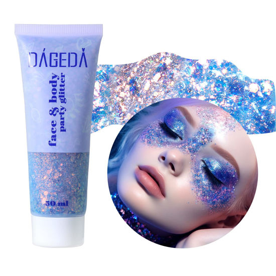 Picture of DAGEDA Body Glitter Gel, Face Glitters Body Gel Sequins Shimmer Liquid Eyeshadow, Chunky Glitter for Face Hair Nails, Holographic Cosmetic Laser Powder Festival Glitter Makeup 1.7oz (Mermaid)