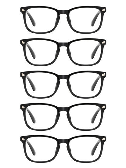 Picture of CCVOO 5 Pack Reading Glasses Blue Light Blocking, Filter UV Ray/Glare Computer Readers Fashion Nerd Eyeglasses Women/Men (Light Black, 2.25)