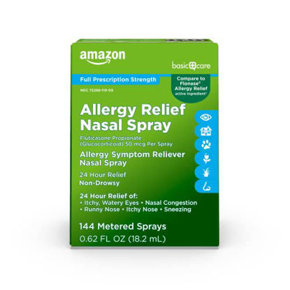 Picture of Amazon Basic Care 24-Hour Allergy Relief Nasal Spray, Fluticasone Propionate (Glucocorticoid), 50 mcg, Full Prescription Strength, Non-Drowsy, 0.62 Fl Oz