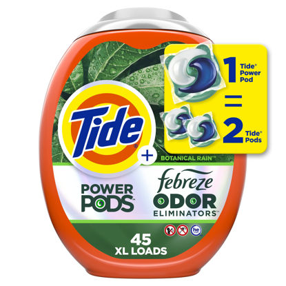 Picture of Tide Power Pods Laundry Detergent Pacs with Febreze, 45Count, Botanical Rain Scent, Febreze Freshness with Odor Eliminators