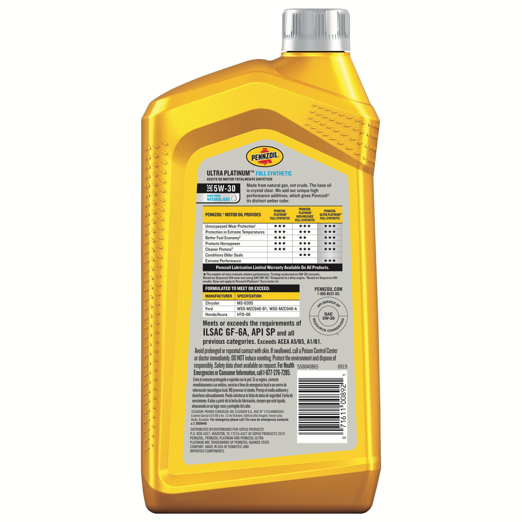 GetUSCart- Pennzoil Ultra Platinum Full Synthetic 5W-30 Motor Oil (1 ...