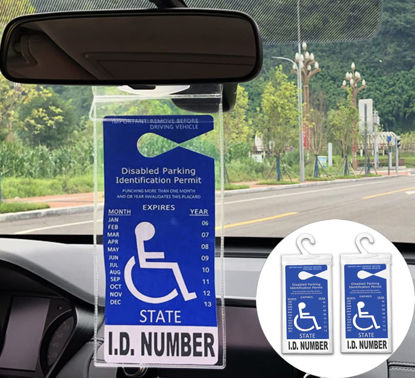 Picture of 2 PCS Handicap Placard Holder for Auto, Ultra Transparent Handicapped Placard Holder, Handicap Parking Sign Holder with Large Hanger