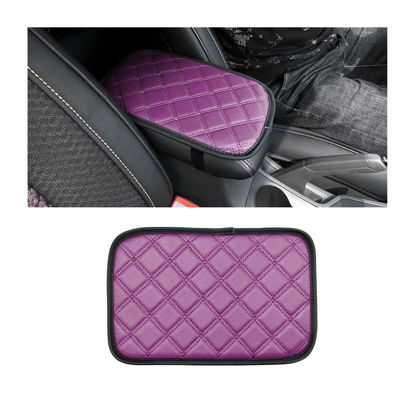 Picture of 8sanlione Car Leather Center Console Cushion Pad, 11.4"x7.4" Waterproof Armrest Seat Box Cover Fit for Cars, Vehicles, SUVs, Comfort, Car Interior Protection Accessories (Rhombic Lattice Pink)