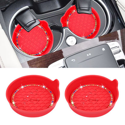 Picture of Amooca Car Cup Coaster Universal Non-Slip Cup Holders Bling Crystal Rhinestone Car Interior Accessories 2 Pack Red Coloured