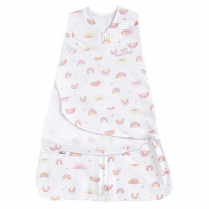 Picture of HALO 100% Cotton Sleepsack Swaddle, 3-Way Adjustable Wearable Blanket, TOG 1.5, Sunshine Rainbows, Small, 3-6 Months
