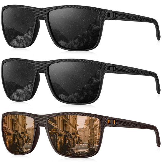 GetUSCart- KALIYADI Polarized Sunglasses Men, Lightweight Mens Sunglasses  Polarized UV Protection Driving Fishing Golf (Black/Black/Brown)