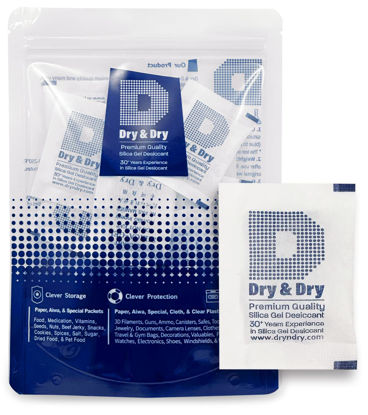 Picture of Dry & Dry 5 Gram [55 Packets] Premium Silica Gel Packets Desiccant Packs Dehumidifiers - Rechargeable Fabric Silica Packets, Silica Gel Packs, Silica Gel