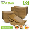 Picture of [100 Pack] Extra Large Disposable Brown Kraft Paper Food Trays, 3-Lb Concession Tray, Serving Boats for Party Snacks, Taco Bar, Seafood, Nachos Plates