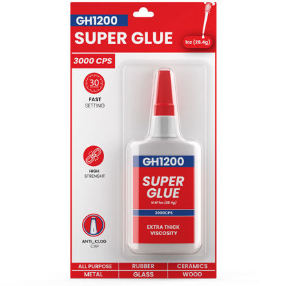 Picture of 1 Oz (23 Grams) 3000-CPS Super Glue All Purpose with Anti Clog Cap. Ca Glue - Adhesive SuperGlue. Cyanoacrylate Glue for Hard Plastics, DIY Craft, Metal and Many More