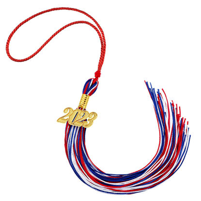 Picture of Graduation Tassel Academic Graduation Tassel with 2023 Year Charm Ceremonies Accessories for Graduates (Red, Royal Blue and White)
