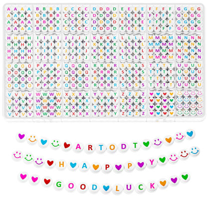 Picture of ARTDOT 1400 Pieces Letter Beads for Bracelets, 28 Pattern Styles and 6 Font Colors of Alphabet Beads, Colorful Smiley Face Beads, Heart Beads for Jewelry Making