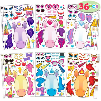 Picture of JOYIN 36 PCS 9.8”x6.7" Make-a-face Sticker Sheets Make Your Own Unicorn Fantasy Animal Mix and Match Sticker Sheets with Fantasy Unicorn Animals Kids Party Favor Supplies Craft