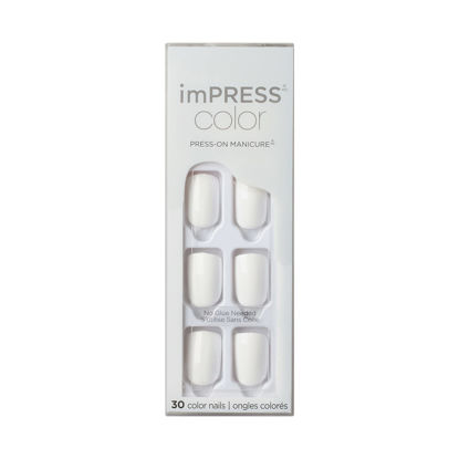 Picture of KISS imPRESS Color Press-On Nails, Gel Nail Kit, PureFit Technology, Short Length, “Frosting”, Polish-Free Solid Color Manicure, Includes Prep Pad, Mini Nail File, Cuticle Stick, and 30 Fake Nails