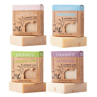 Picture of Legend’s Creek Farm Goat Milk Soap, Moisturizing Cleansing Bar for Hands and Body, Creamy Lather and Nourishing, Gentle For Sensitive Skin, Handmade in USA (Lime, Cherry, Sweetwater, Lavender, 4-Pack)