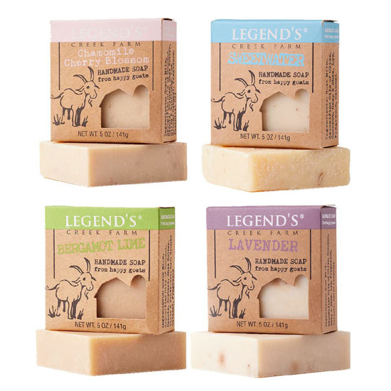 Picture of Legend’s Creek Farm Goat Milk Soap, Moisturizing Cleansing Bar for Hands and Body, Creamy Lather and Nourishing, Gentle For Sensitive Skin, Handmade in USA (Lime, Cherry, Sweetwater, Lavender, 4-Pack)