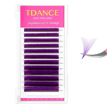 Picture of TDANCE Colorful Easy Fan Volume Lashes Eyelash Extension Supplies Rapid Blooming Volume Eyelash Extensions Thickness 0.07 C Curl Mix 8-15mm Self Fanning Eyelashes Extension (Purple,C-0.07,8-15mm)
