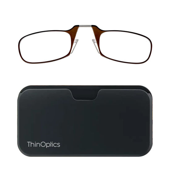 Picture of ThinOptics unisex-adult Reading Glasses + Black Universal Pod Case | Brown Frames, 2.50 Strength Readers Brown Frames / Black Case, 44 mm