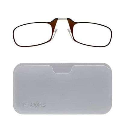 Picture of ThinOptics Reading Glasses + White Universal Pod Case | Brown Frames, 1.00 Strength Readers Brown Frames / White Case, 44 mm