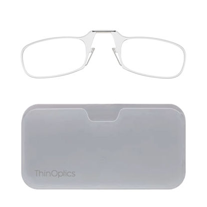 Picture of ThinOptics Universal Pod Rectangular Reading Glasses, Clear Frames/White Case, 2 x + 2