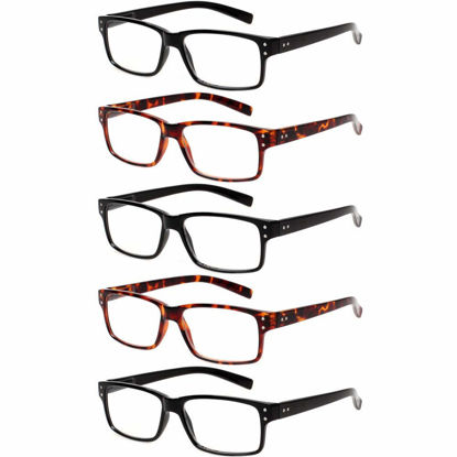 Picture of NORPERWIS Reading Glasses 5 Pairs Quality Readers Spring Hinge Glasses for Reading for Men and Women (3 Black 2 Tortoise, 4.00)