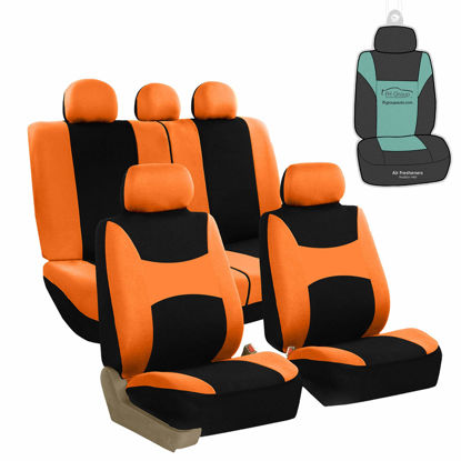 Picture of FH Group Car Seat Cover Light Breezy Orange Seat Cover Flat Cloth Full Set Automotive Seat Covers, Airbag Compatible & Split Rear Universal Fit Interior Accessories for Cars Trucks and SUV