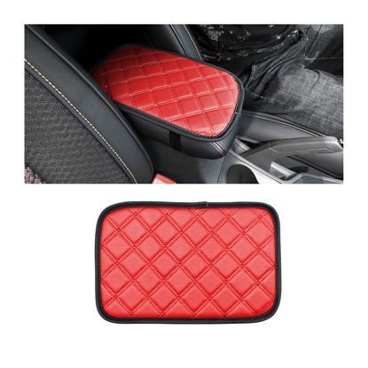 Picture of 8sanlione Car Leather Center Console Cushion Pad, 11.4"x7.4" Waterproof Armrest Seat Box Cover Fit for Cars, Vehicles, SUVs, Comfort, Car Interior Protection Accessories (Rhombic Lattice Red)