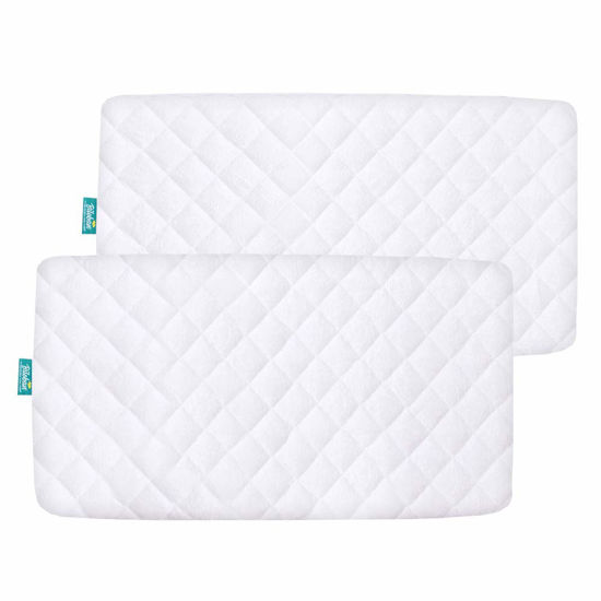Picture of Waterproof Bamboo Bassinet Mattress Pad Cover Compatible with Cuddor Bedside and Chicco LullaGo Portable Bassinet (33"x19", not for Chicco LullaGo Anywhere Portable), 2 Pack, Ultra Soft Sleep Surface