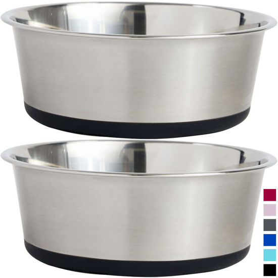 Picture of Gorilla Grip Stainless Steel Metal Dog Bowl Set of 2, 6 Cups, Rubber Base, Heavy Duty, Rust Resistant, Food Grade BPA Free, Less Sliding, Quiet Pet Bowls for Cats and Dogs, Dry and Wet Foods, Black